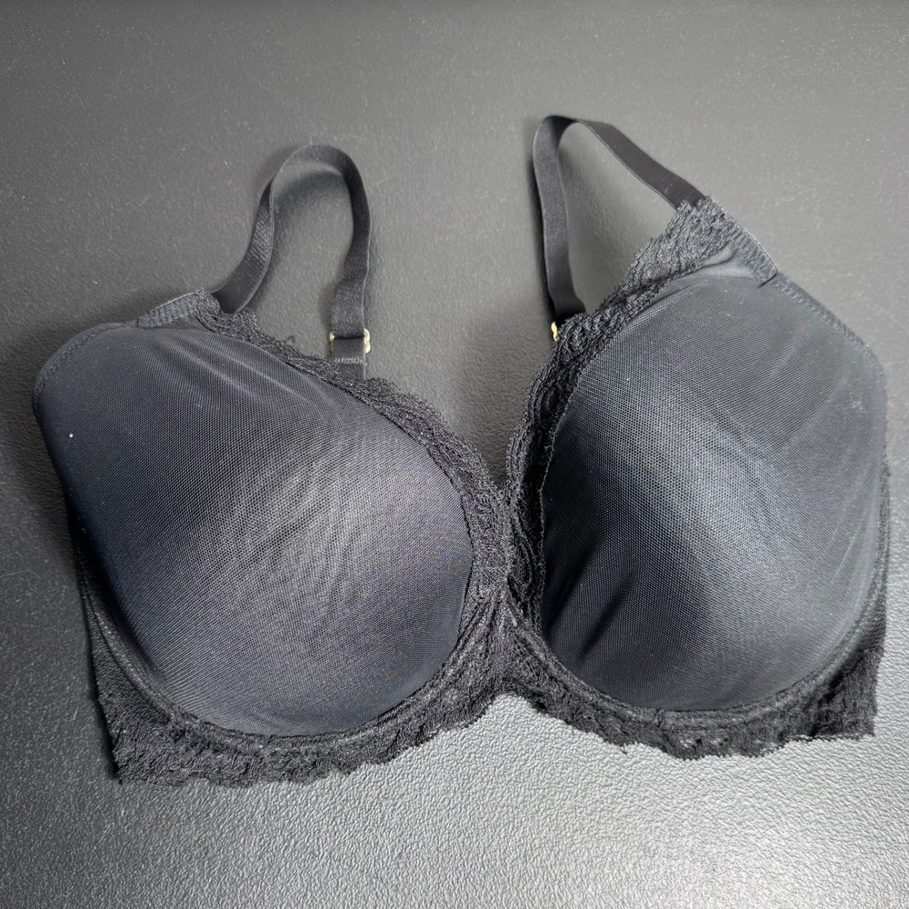Natori Flora Black Lace Mesh Underwire Bra 730023 Womens 36G Full Coverage